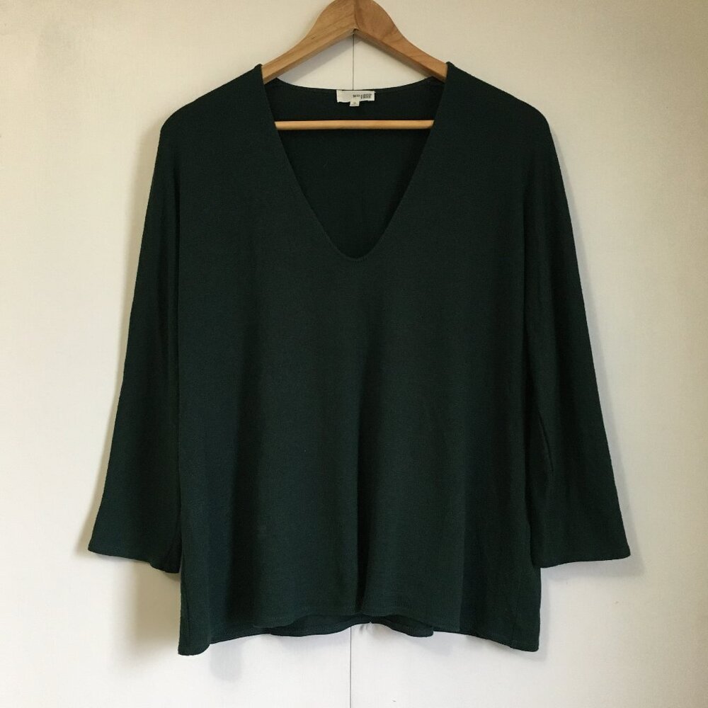 Aritzia Wilfred Free Dark Green Rayon Blend V-Neck Knit Sweater Medium
